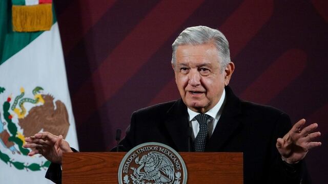 Andrés Manuel López Obrador durante la conferencia de prensa en Palacio Nacional para brindar el informe de seguridad