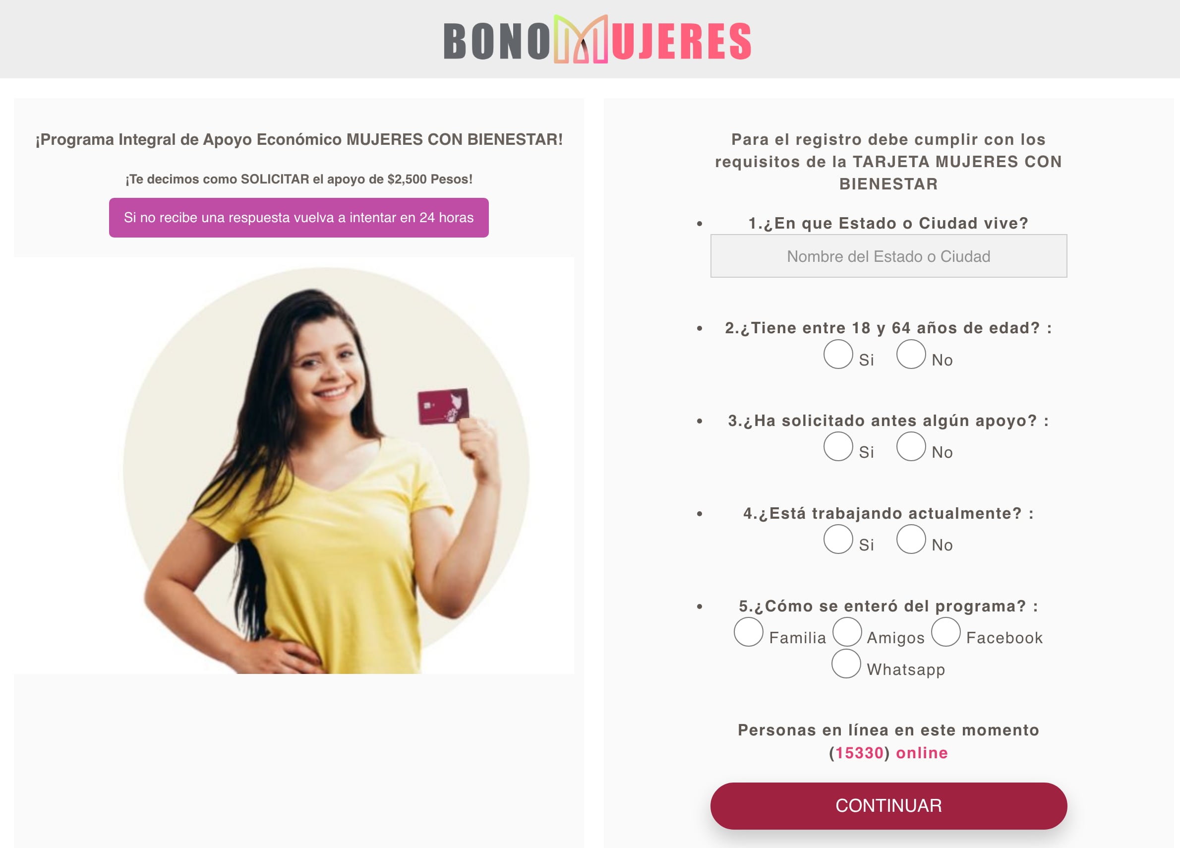 Bono mujeres es una página fraude de Mujeres con Bienestar