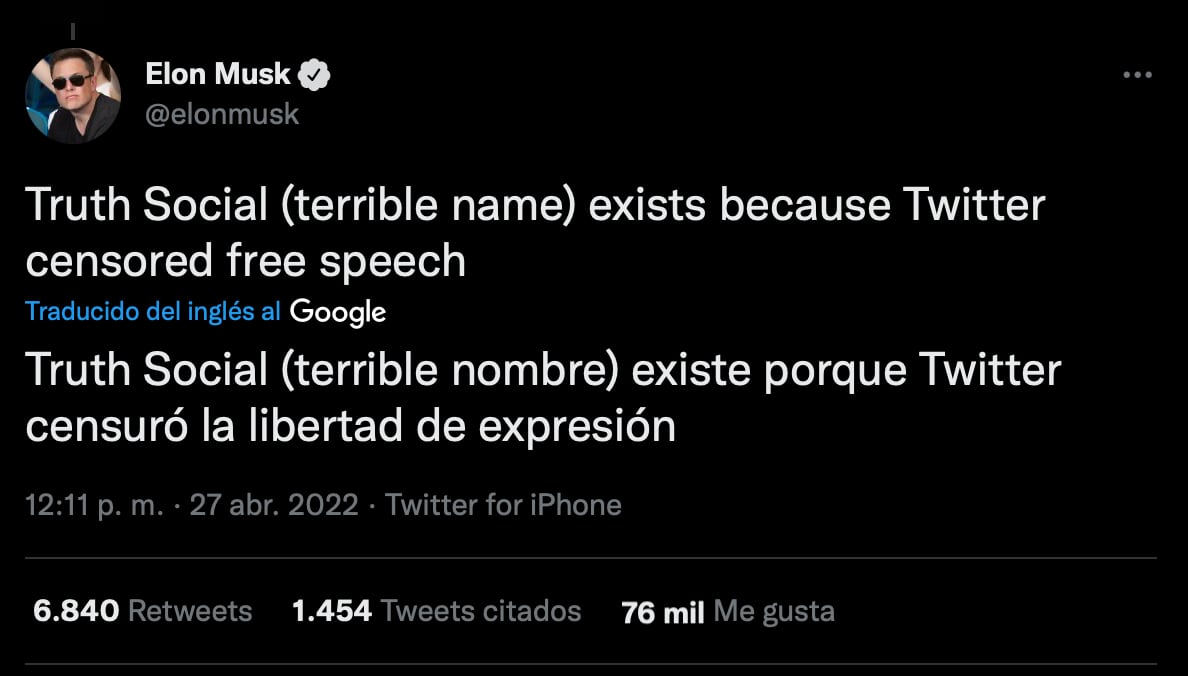 Elon Musk dice que Truth se creó porque Twitter censuró la libertad de expresión