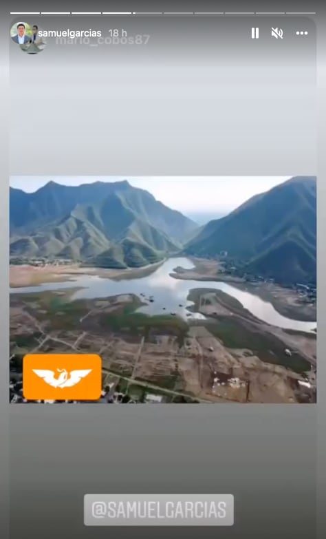 Samuel García presume que fotografía de la presa La Boca de Nuevo León, se parece al águila de Movimiento Ciudadano/captura de pantalla