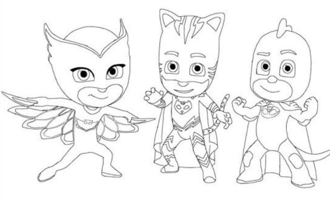 Equipo en pose PJ Masks de cumpleaños
