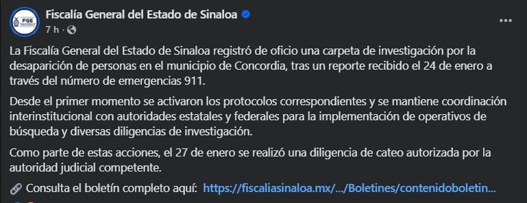 Fiscalía de Sinaloa intensifica búsqueda de los 10 ingenieros secuestrados