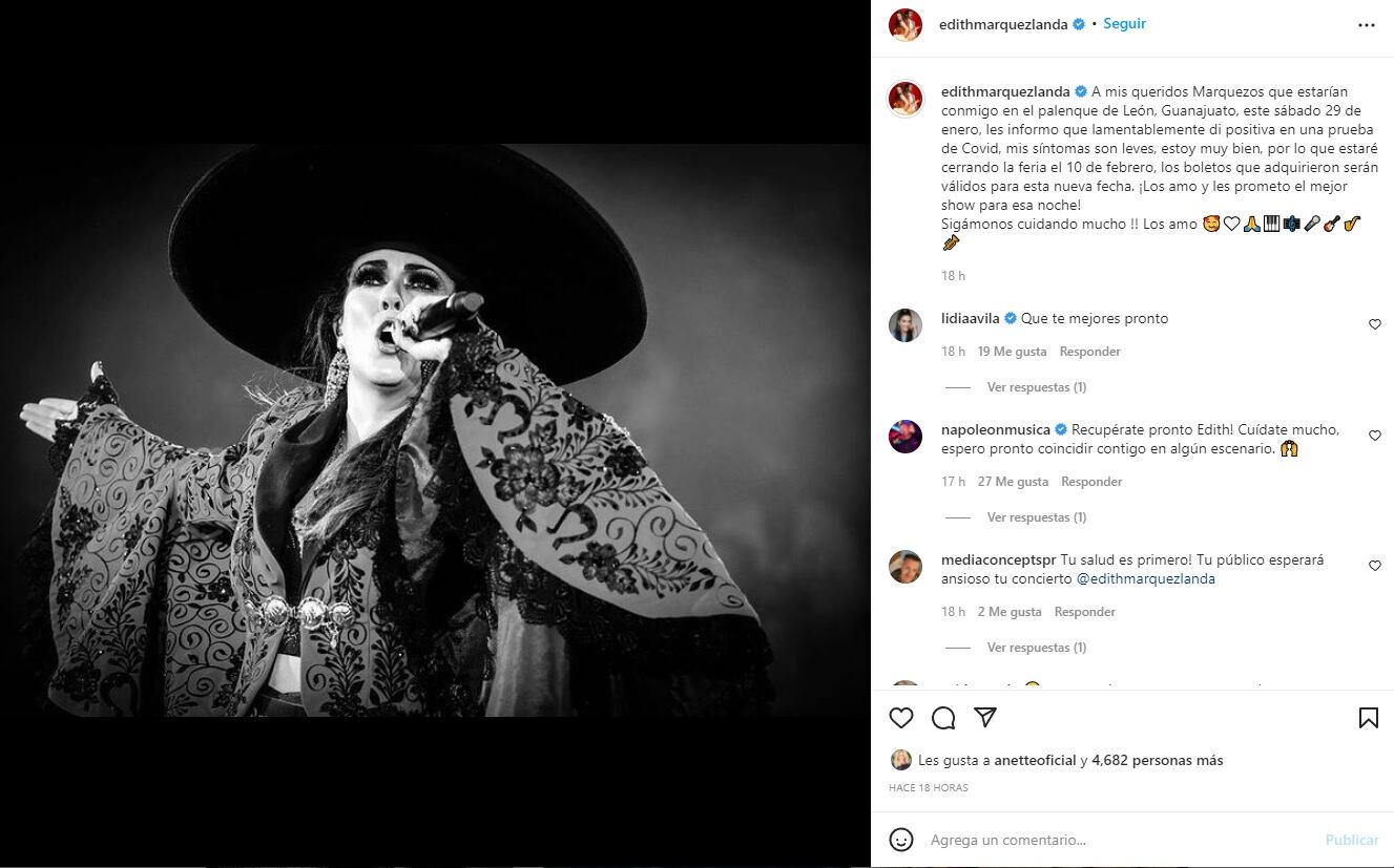 Edith Márquez da positivo a Covid-19