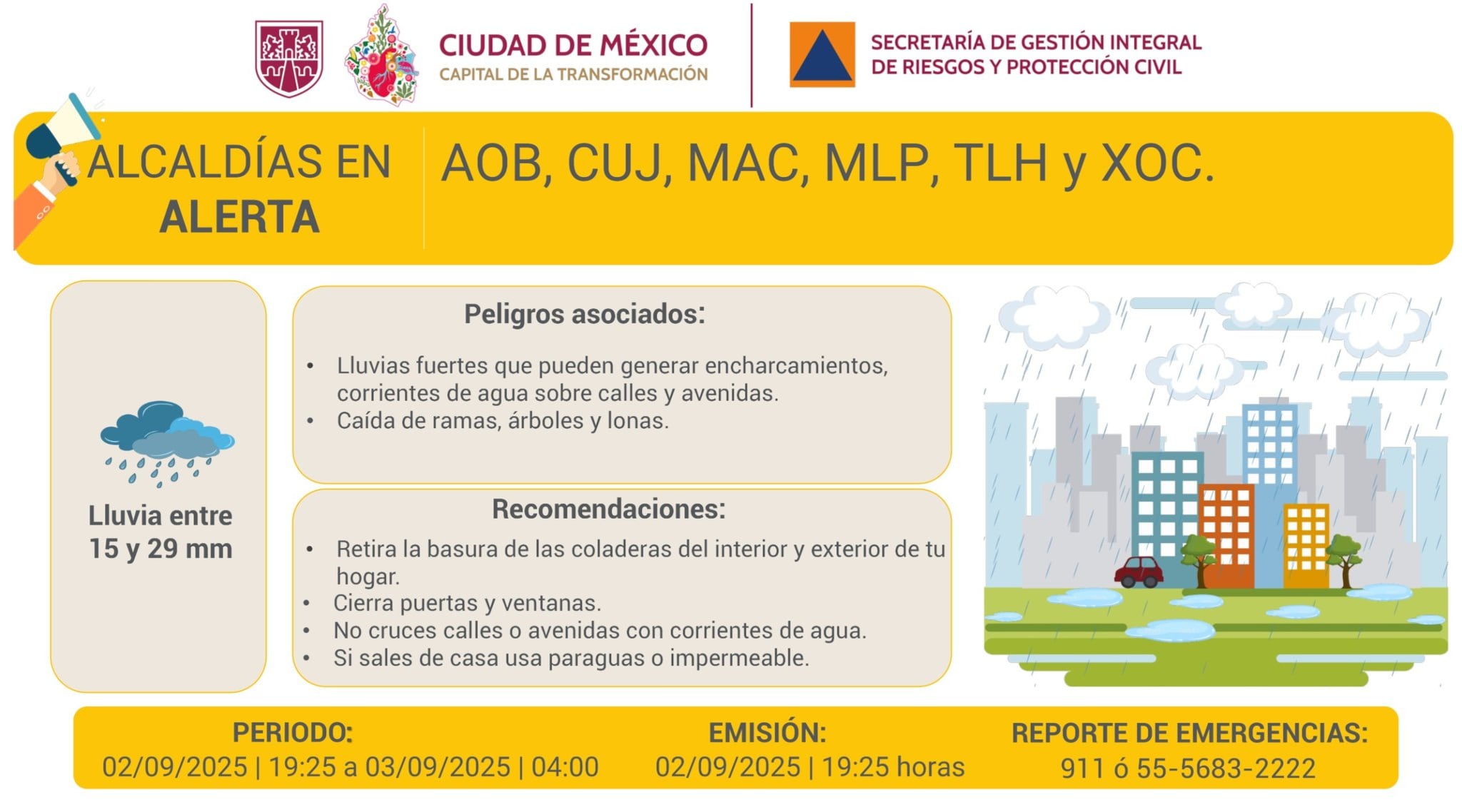 alerta amarilla a qué hora llueve hoy