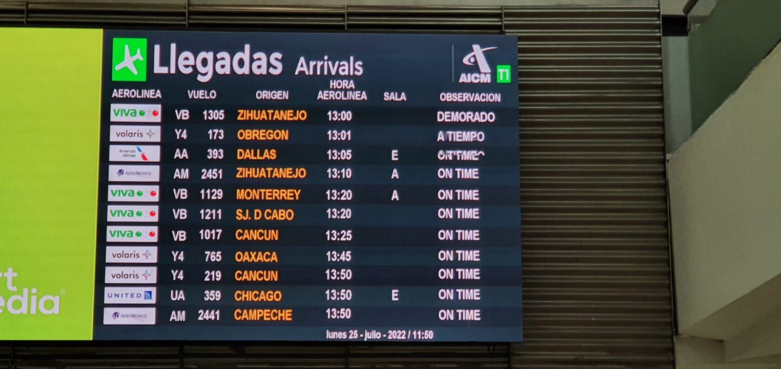 Llegadas de vuelos al AICM