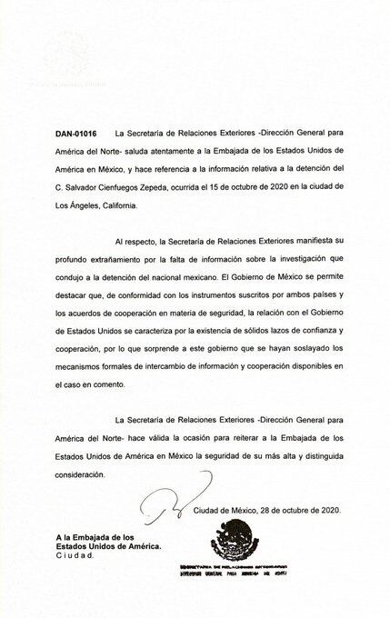 Carta de México a Estados Unidos