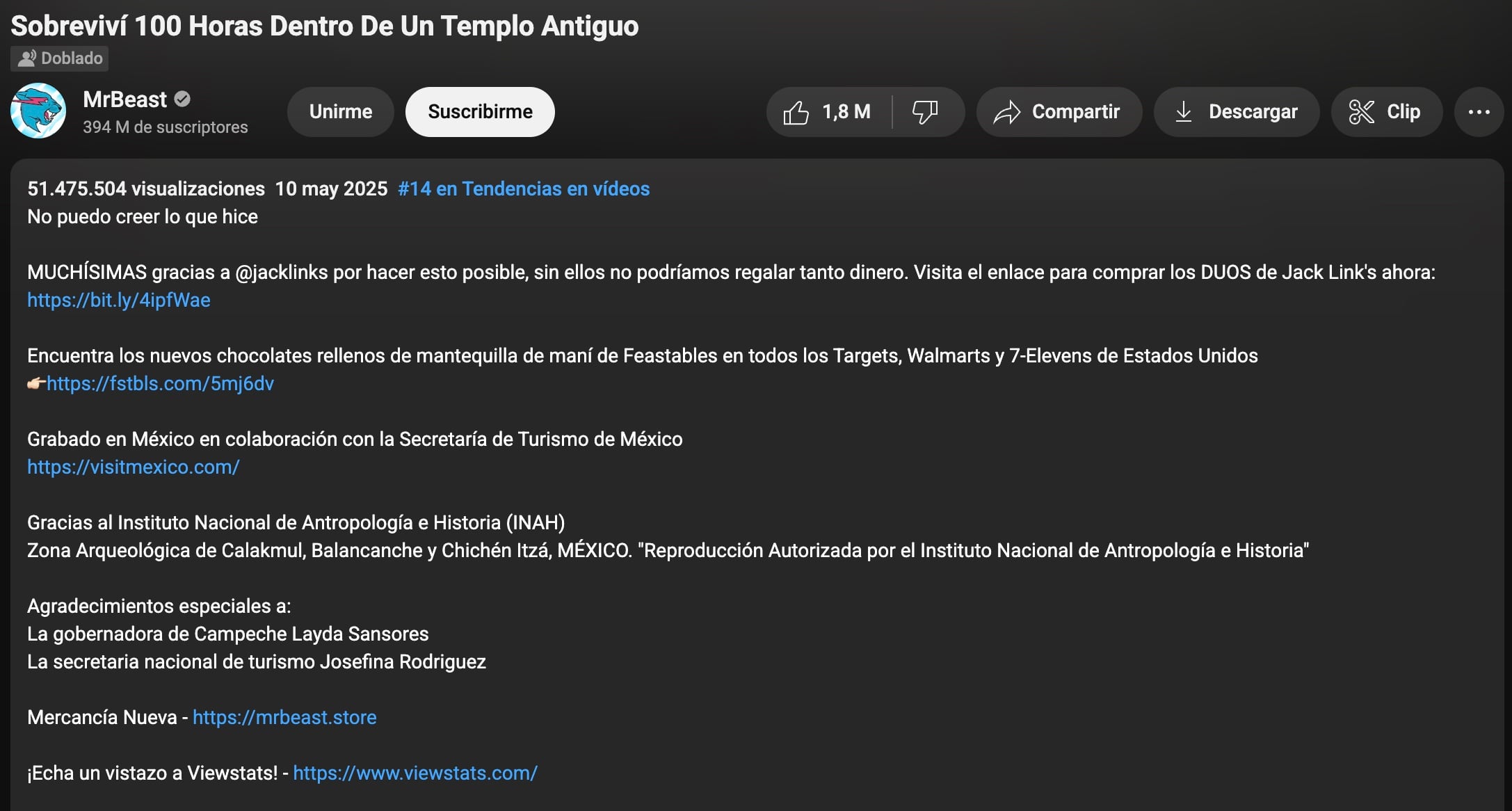 Mr. Beast agradece a gobierno de México por inegresar a Chichén Itzá