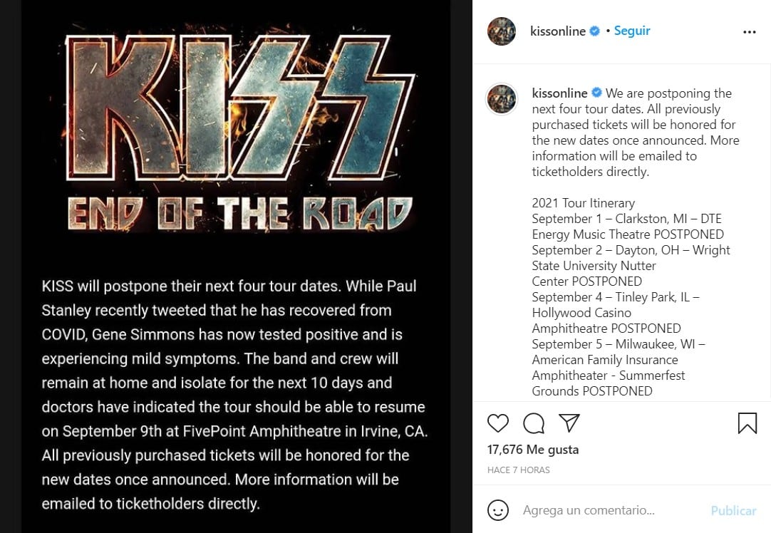 Publicación de Kiss en Instagram