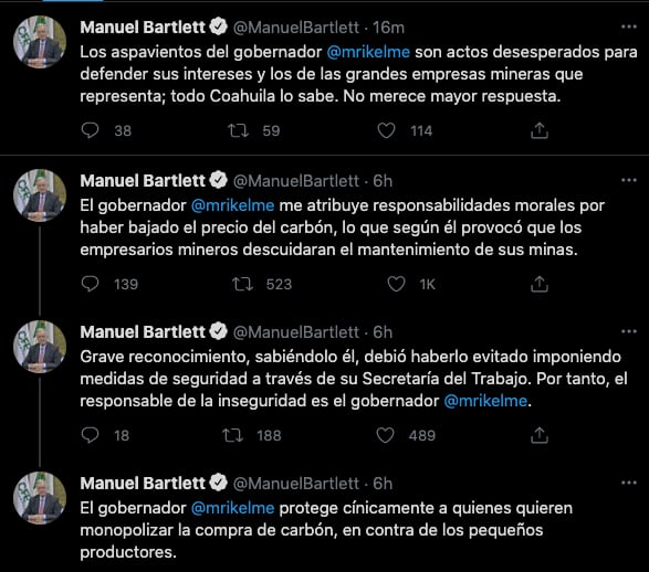 Tuits de Manuel Bartlett
