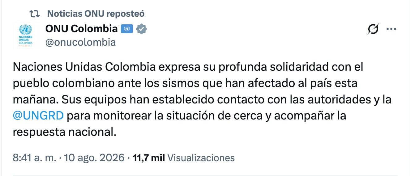 ONU y varias naciones se suman a apoyo a Colombia