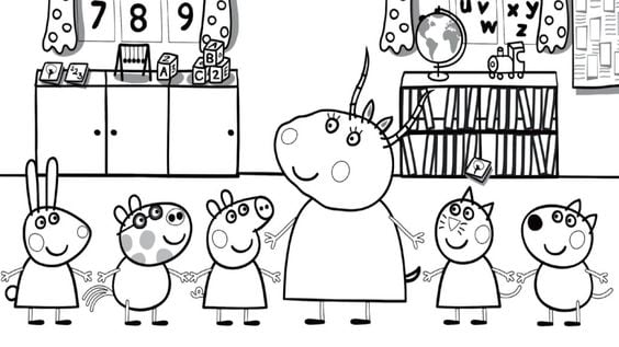 Dibujos de Peppa Pig regreso a clases para colorear