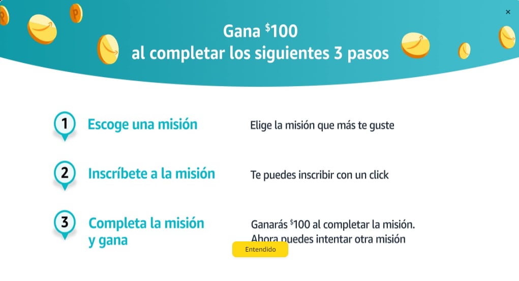 Promoción de Amazon para canjear 100 pesos de regalo