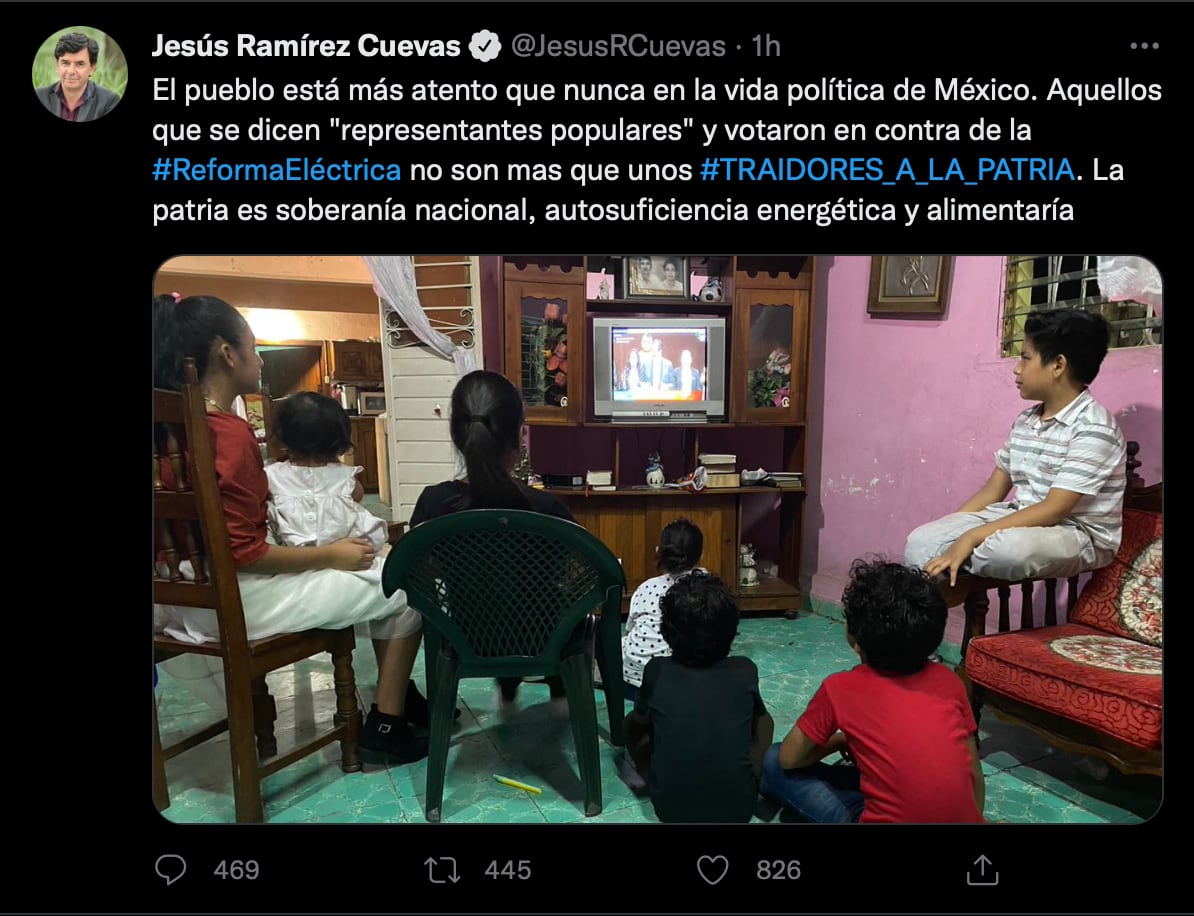 Jesús Ramírez dice que aquellos que votaron contra la reforma eléctrica son unos traidores a la patria