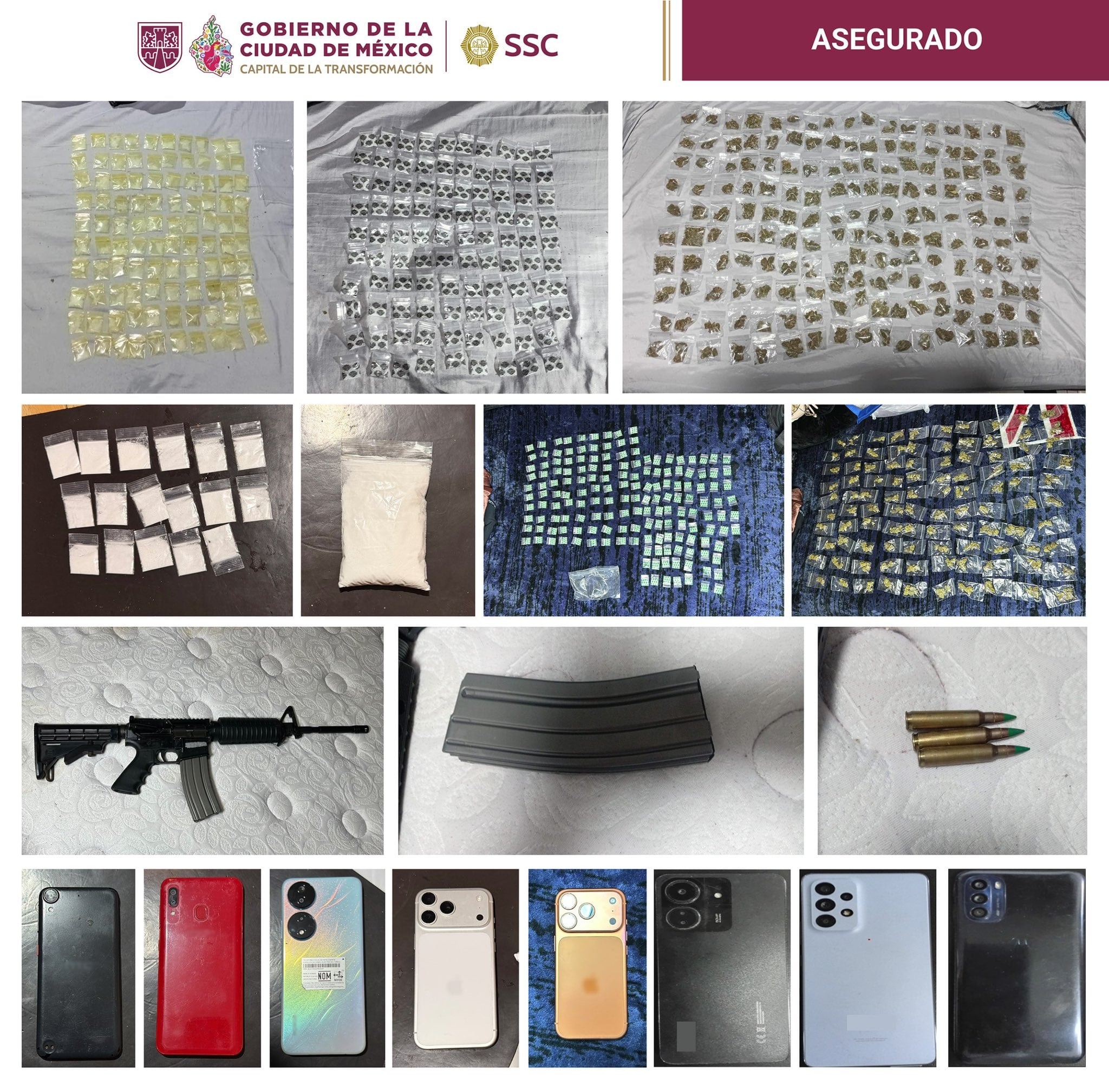 Detienen a 7 por extorsión a bares en Acoxpa; aseguran más de 650 dosis de droga