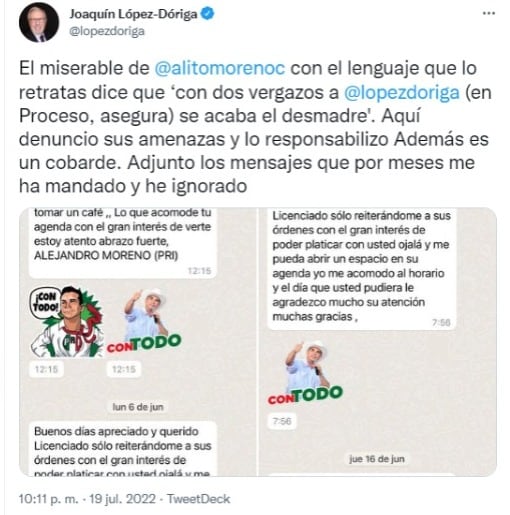 Joaquín López-Dóriga tiene Covid-19