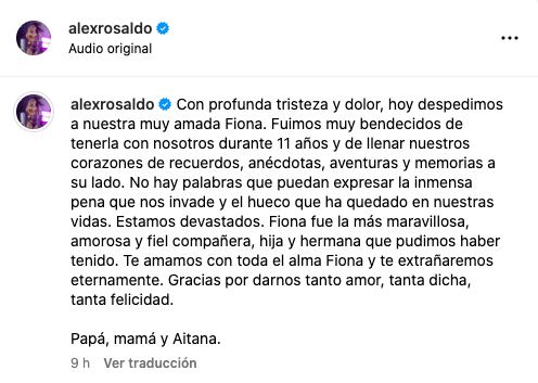 Alessandra Rosaldo despide al igual que Eugenio Derbez, a su perrita Fiona tras su muerte