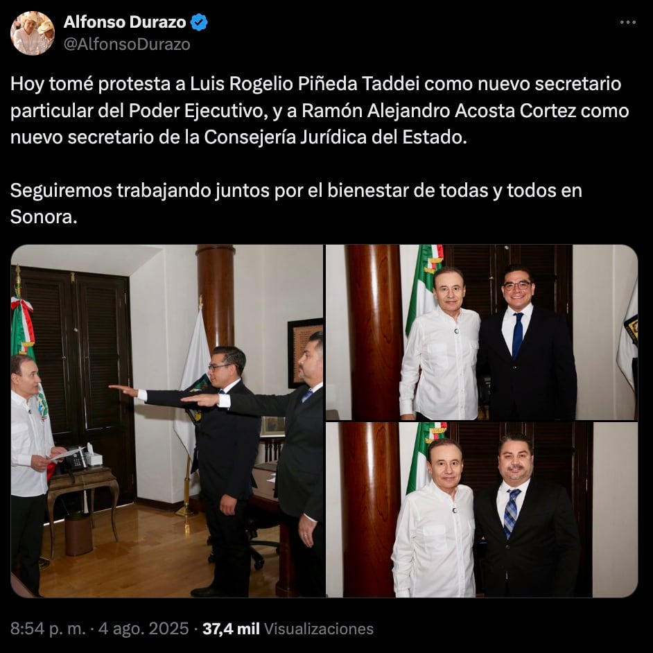 Alfonso Durazo designa a Luis Rodrigo Piña Taddei como su secretario particular
