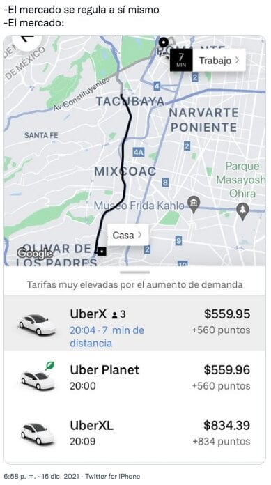 Tuit sobre tarifas de Uber y DiDi