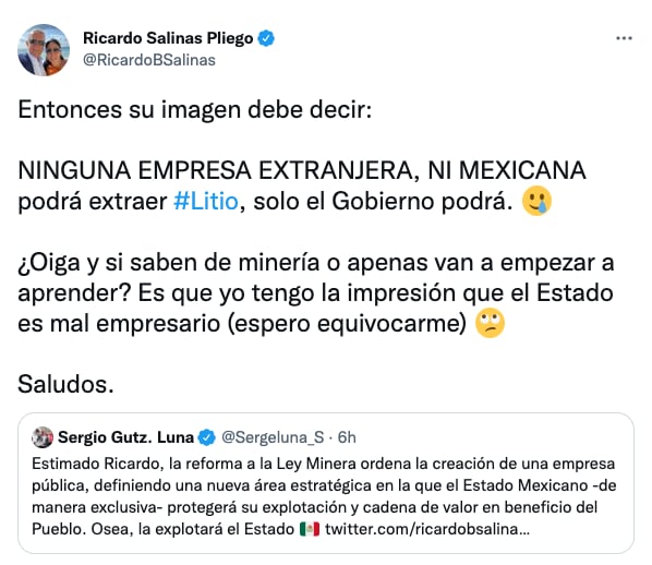 Salinas Pliego lamenta que litio solo sea explotado por el Estado