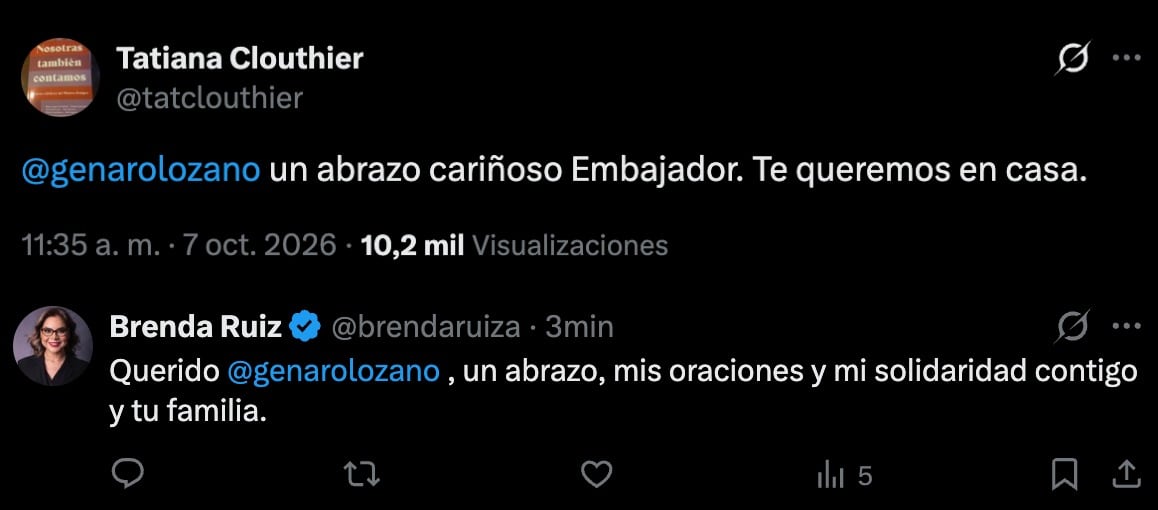 Tatiana Clouthier y Brenda Ruiz enviaron sus condolencias a Genaro Lozano