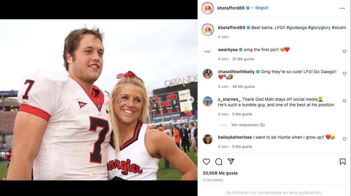Matthew Stafford con su esposa Kelly