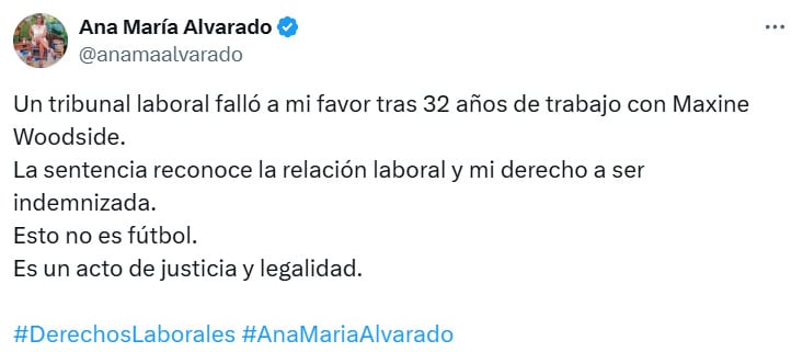 Ana María Alvarado reacciona al comunicado de Maxine Woodside