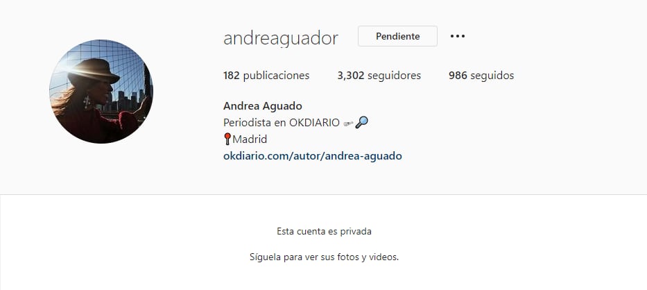 Cuenta de Instagram de la reportera Andrea Aguado