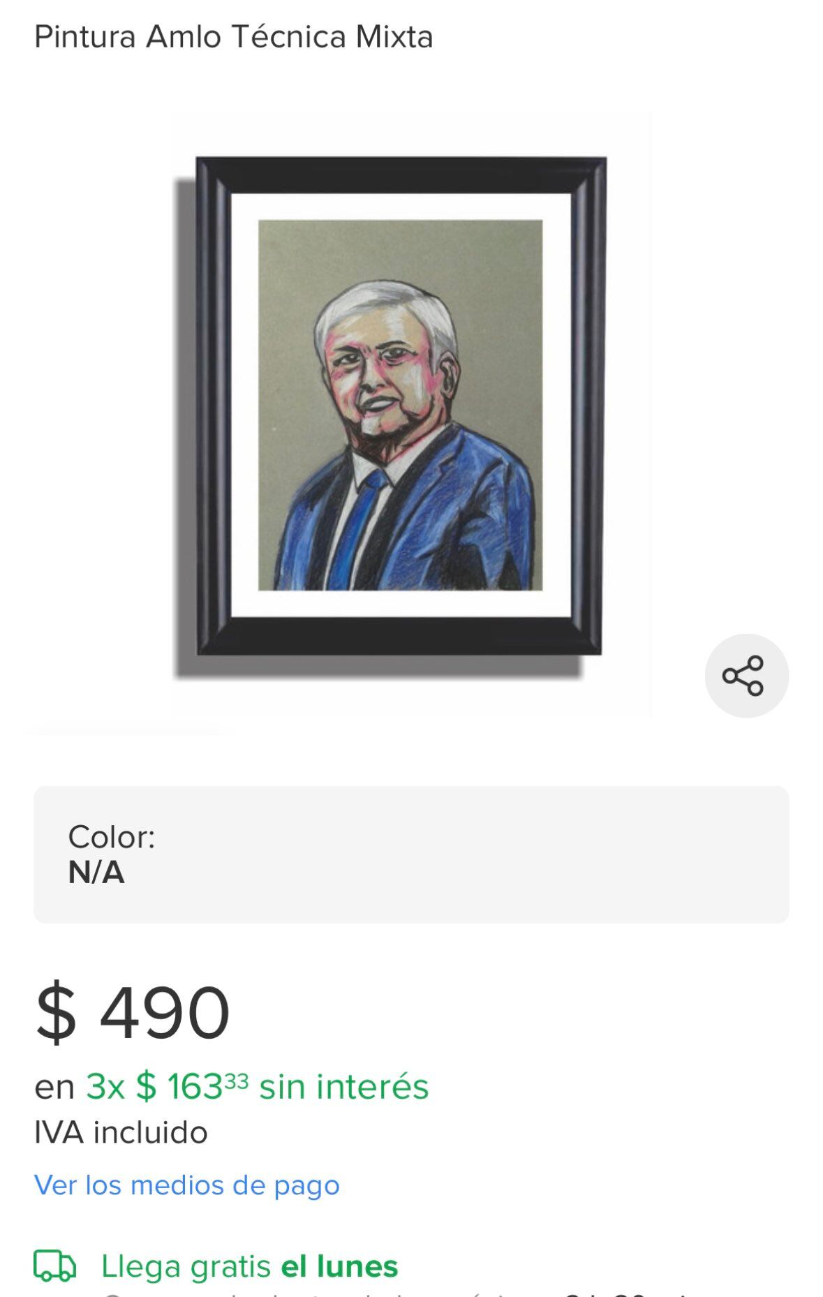 El retrato de AMLO está a la venta en Mercado Libre