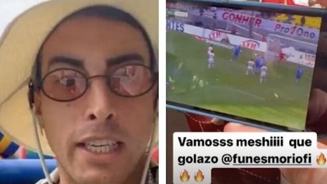 Rogelio Funes Mori celebra el gol de su mellizo.