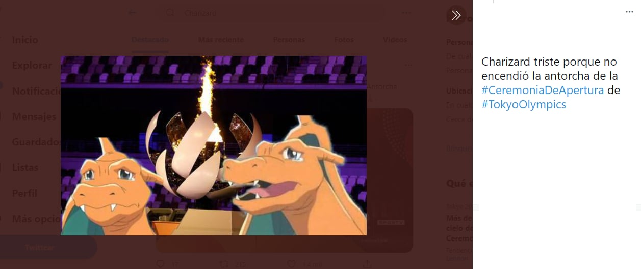 Meme Charizard encendiendo la antorcha.