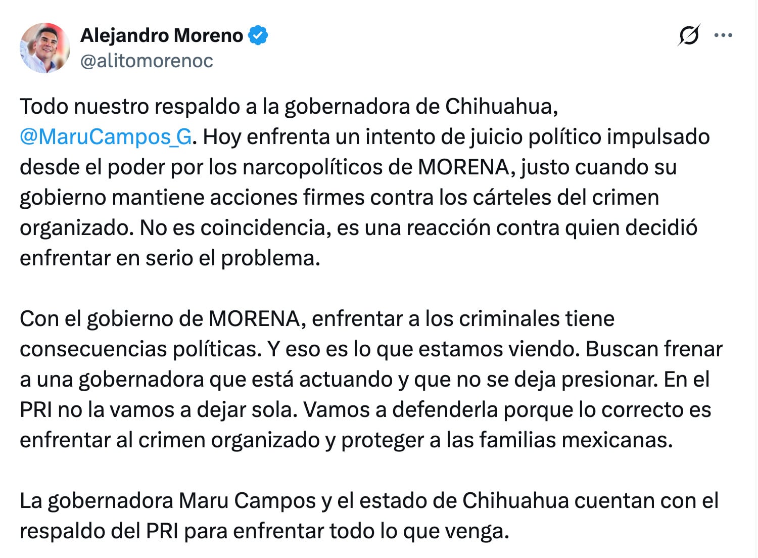 Alejandro Moreno cierra filas con Maru Campos