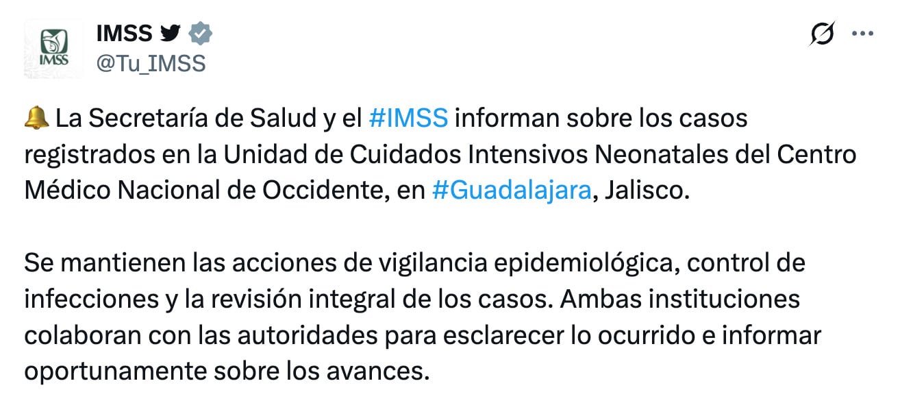IMSS investiga muerte de recién nacidos por posibles infecciones en UCIN de Guadalajara