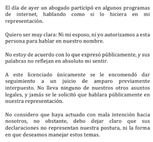 Maribel Guardia se deslinda de las declaraciones de su abogado