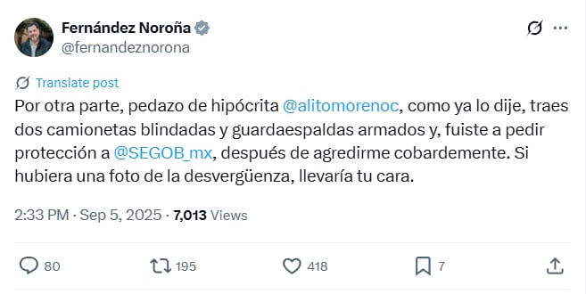 Noroña y Alito Moreno se enfrentan