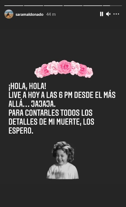 Sara Maldonado hará un live desde el más allá