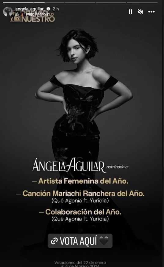 Ángela Aguilar ya empezó a pedir votos al estar nominada en Premios lo Nuestro 2024