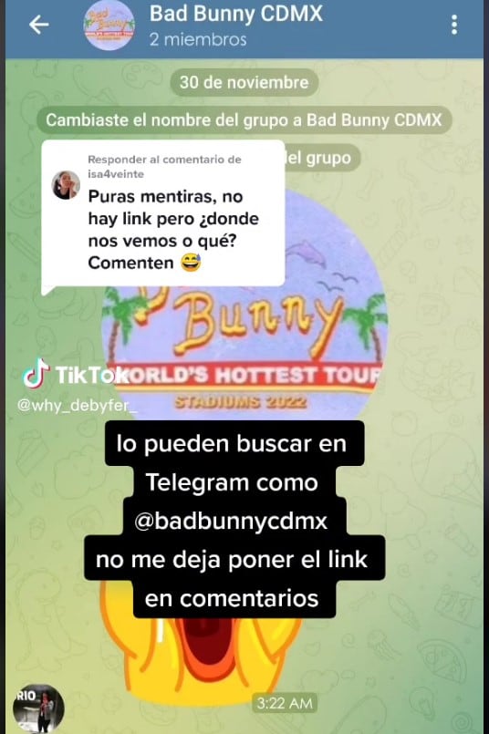 Grupo de Telegram para concierto de Bad Bunny