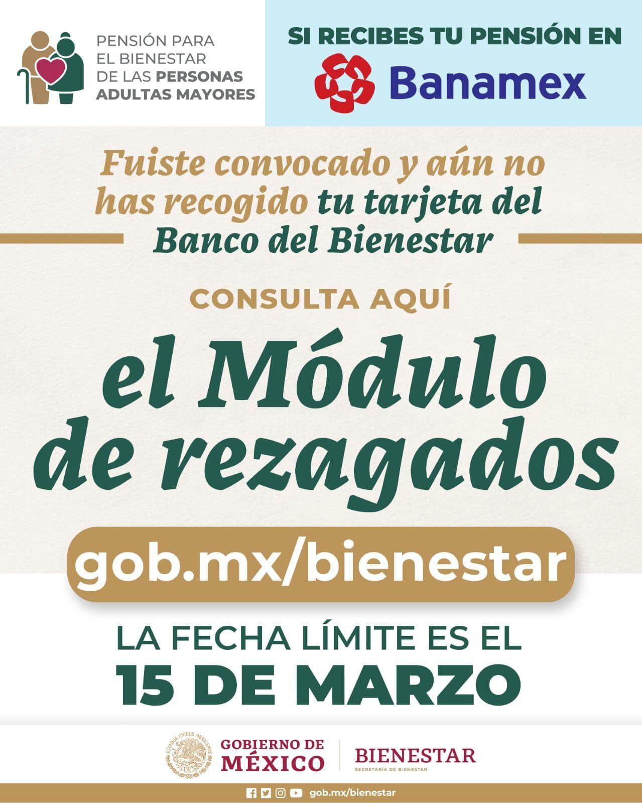 Módulos de rezagados para recoger la nueva tarjeta de Bienestar