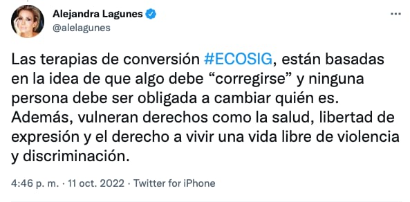 Alejandra Lagunes celebra prohibición de las terapias de conversión