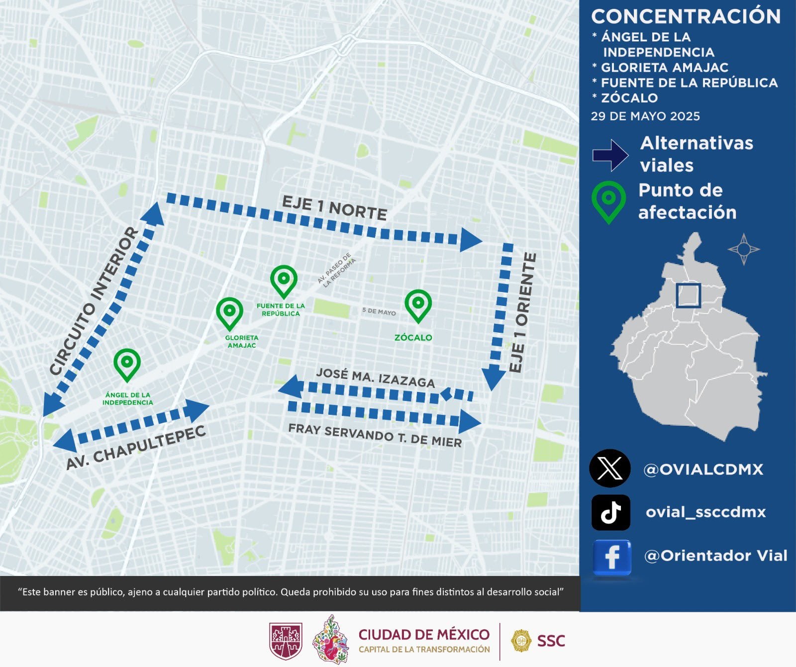 Alternativas viales de bloqueos de la CNTE hoy 29 de mayo en CDMX de la SSC