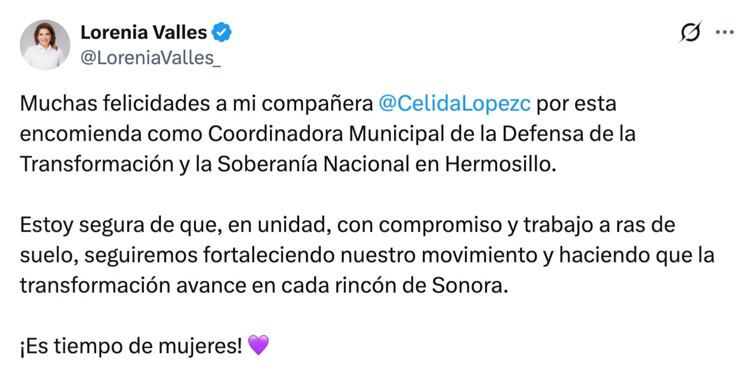 Morena designa a Célida López Cárdenas coordinadora municipal en Hermosillo