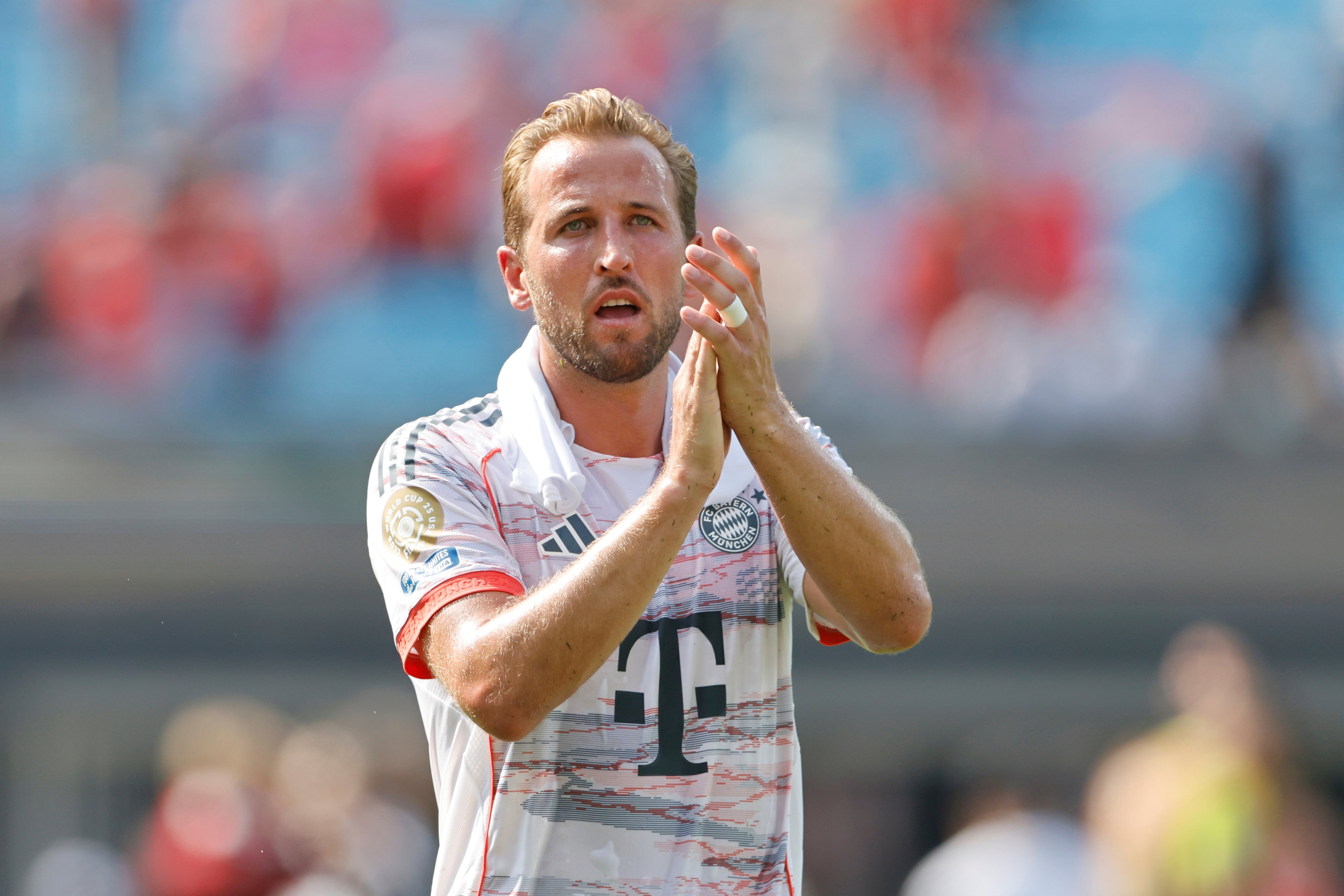 Bayern Munich's Harry Kane walks off the pitch after the Club World Cup Group C soccer match between Benfica and Bayern Munich in Charlotte, N.C., Tuesday, June 24, 2025. (AP Photo/Nell Redmond)