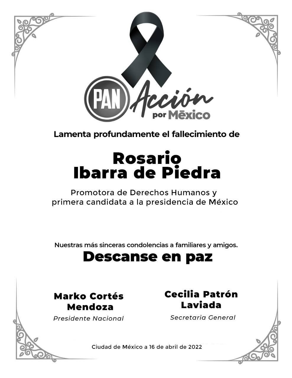 Lamentan la muerte de Rosario Ibarra de Piedra