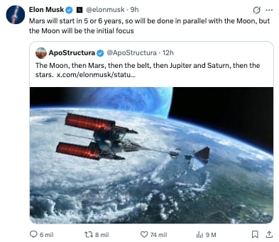 Viajes comerciales de SpaceX a la luna y marte