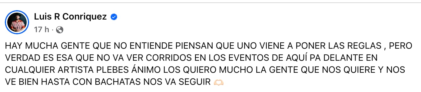 Luis R Conriquez se retira de los corridos