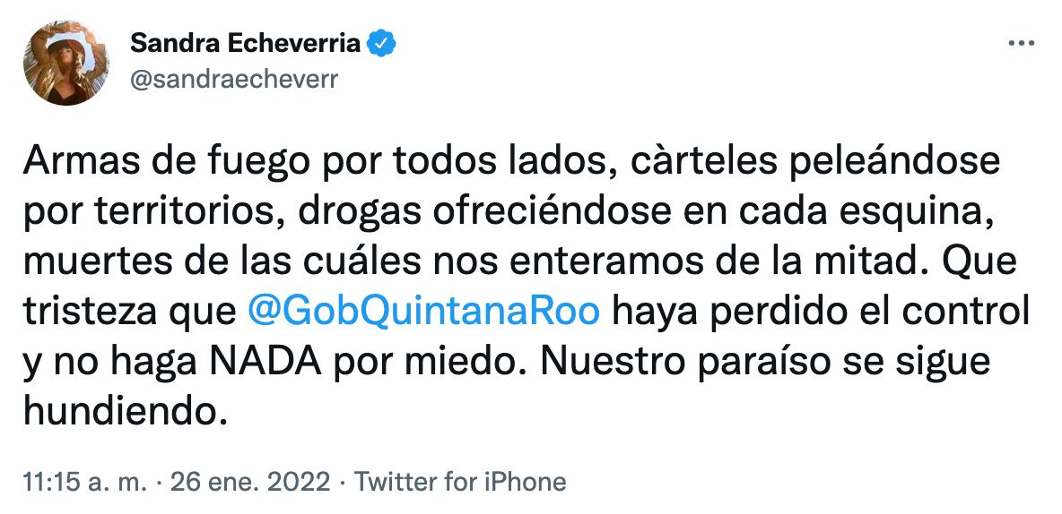 Tuit de Sandra Echeverría
