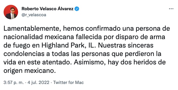 Secretaria de Relaciones Exteriores confirma un mexicano muerto en el tiroteo de Highland Park, Illinois