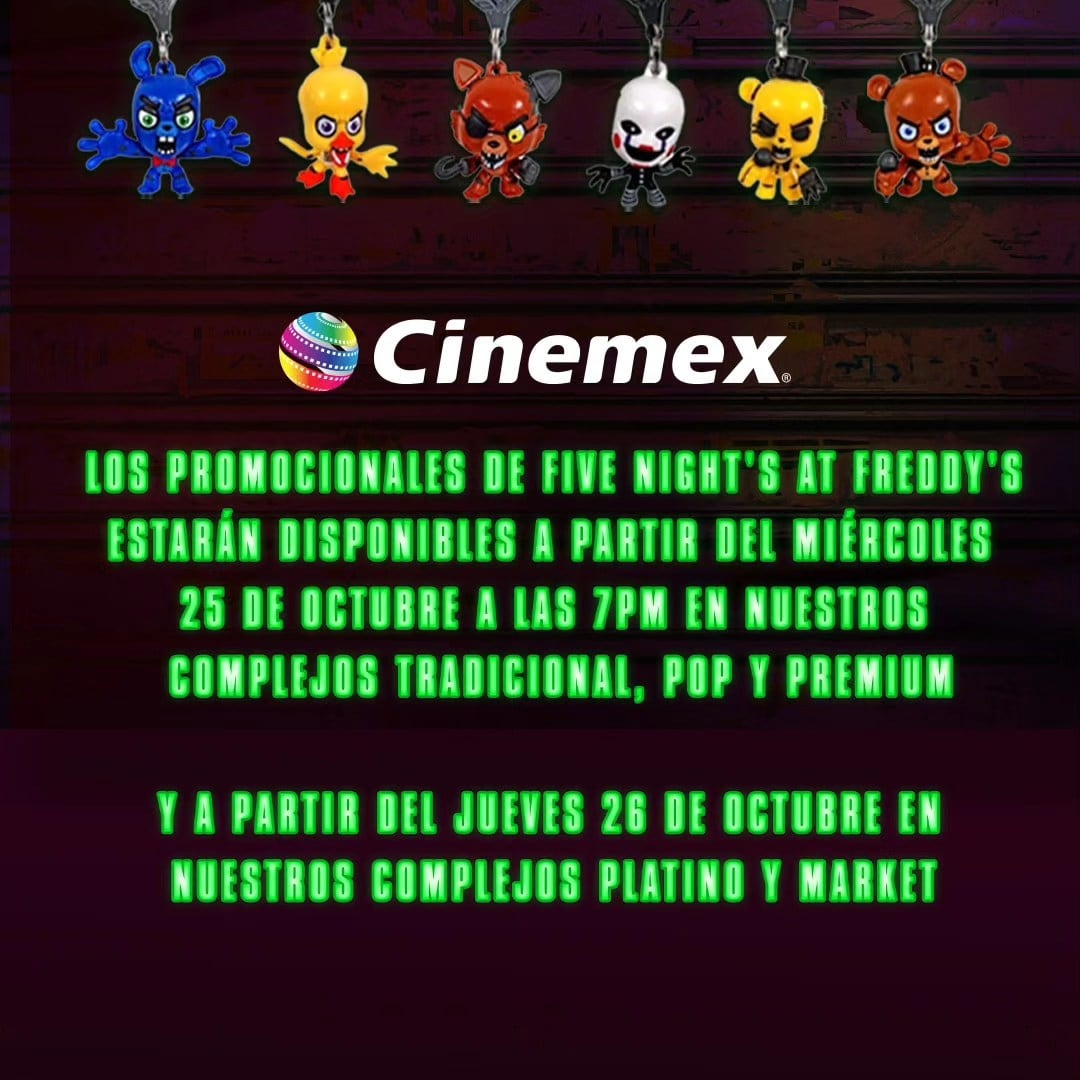 Fecha llaveros Five Nights at Freddy's en Cinemex