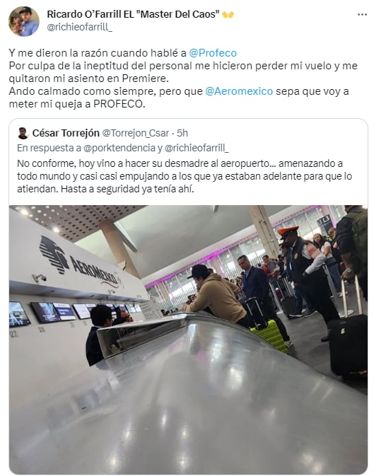 Ricardo O'Farrill es visto peleando con Aeroméxico.