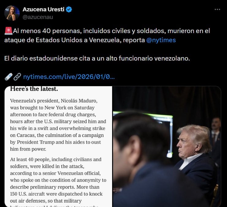 Detención de Nicolás Maduro dejó 40 muertos, según The New York Times